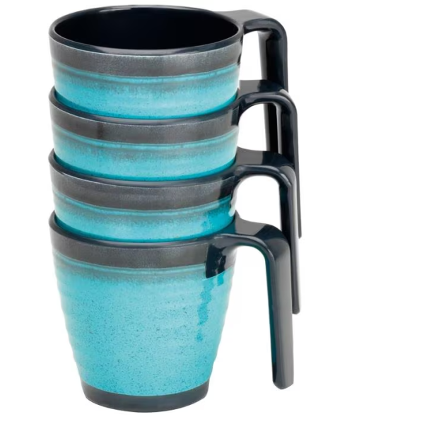 Henkelbecher Becher Tasse Flamefield Premium 325ml granite aqua 4er Set Caravan Camping Wohnwagen Wohnmobil