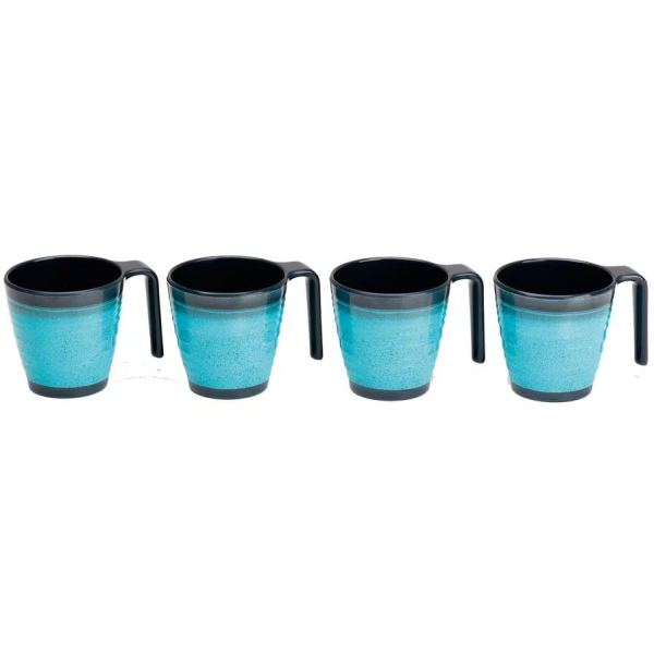 Henkelbecher Becher Tasse Flamefield Premium 325ml granite aqua 4er Set Caravan Camping Wohnwagen Wohnmobil