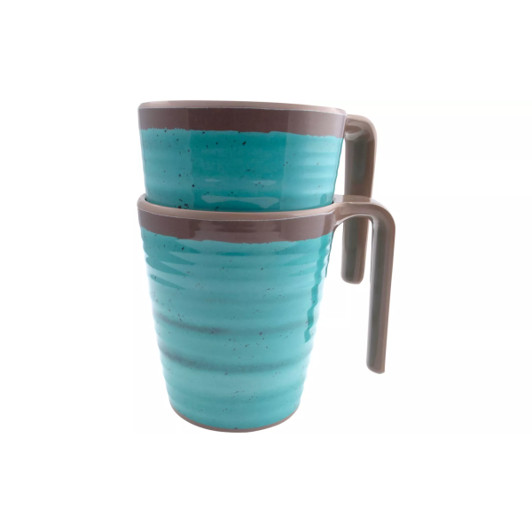 Henkelbecher Becher Tasse Bo-Camp Melamin 400 ml Set 4 Stück blau / braun Caravan Camping Wohnwagen Wohnmobil