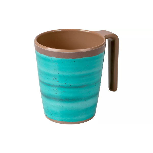 Henkelbecher Becher Tasse Bo-Camp Melamin 400 ml Set 4 Stück blau / braun Caravan Camping Wohnwagen Wohnmobil