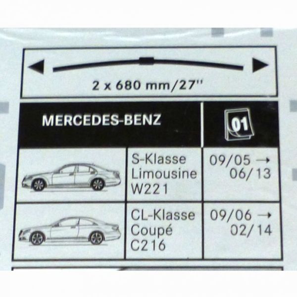 A2218201300 Mercedes Benz Teilesatz Wischerblatt vorne rechts links Fahrerseite Beifahrerseite Typ A Seitenbefestigung CL C216 S Klasse W221 einfache Installation Montage NEU Flachbalkenwischer
